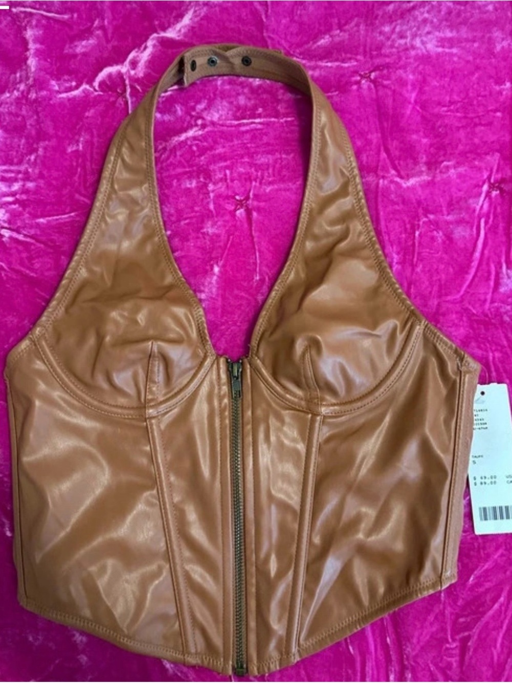 Urban Outfitters Tan Faux Leather Halter Crop Top